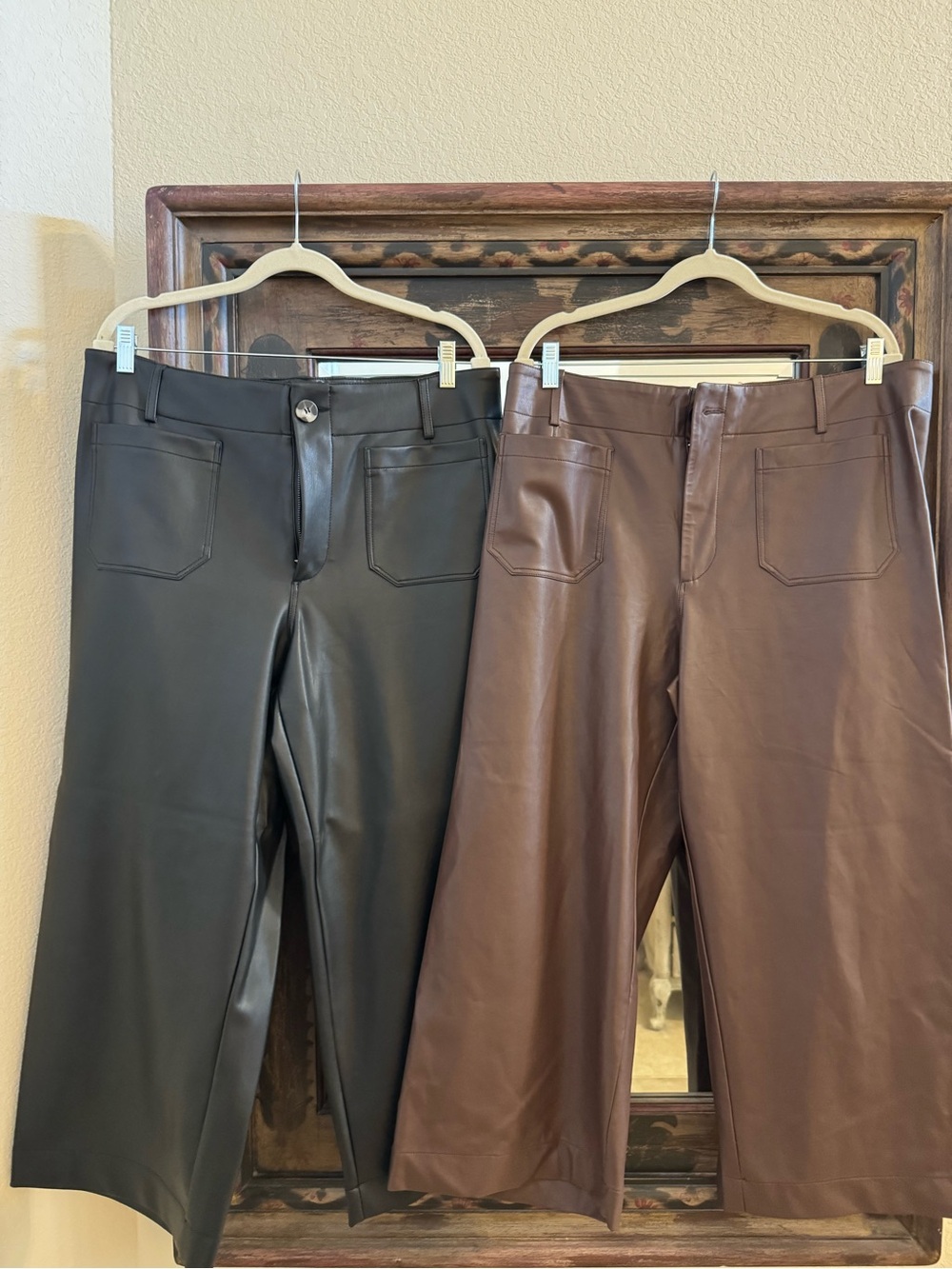Anthropologie Colette Faux Leather Wide-Leg Pants - Black & Brown, Like New, 16W
